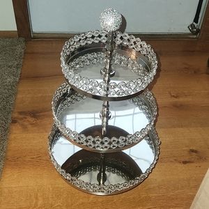 3 Tier Rhinestone Bling Dessert Cupcake Tier Display Silver Wedding NEW NWT